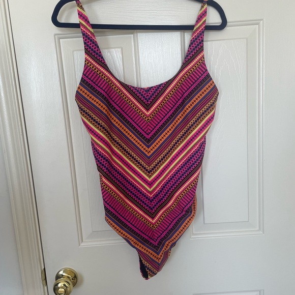 Hurley surf UPF 50+ cheeky high cut one piece swimsuit colorful stripes | XL - Picture 3 of 8